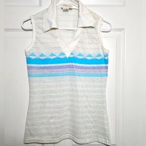 Jantzen Vintage NWT 80s Sleeveless Shirt Collar Stripes Blue Purple Medium Vneck